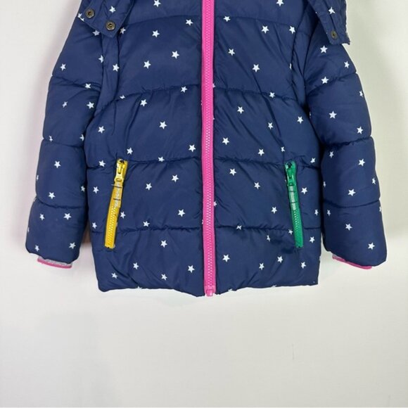 Mini Boden Toddler Girls Navy White Star Winter Coat w/ Hoodie Size 4 to 5 - Picture 4 of 12